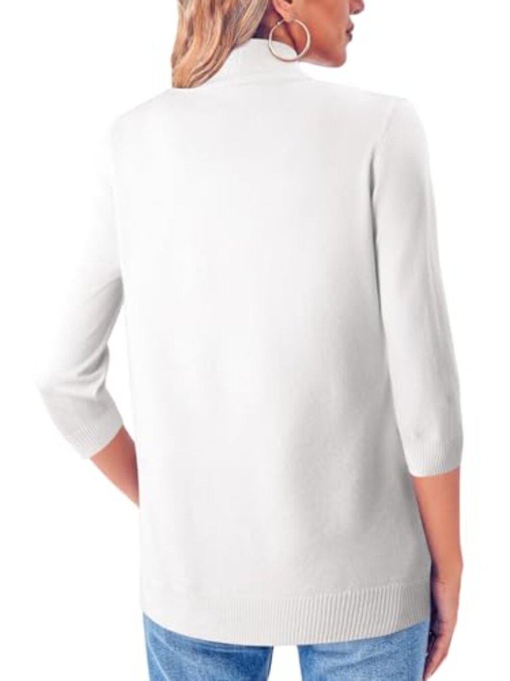 Lightweight Open Front Cardigan with Pockets, V-Neck, 3/4 Sleeve, Knit - Picture 5 of 5